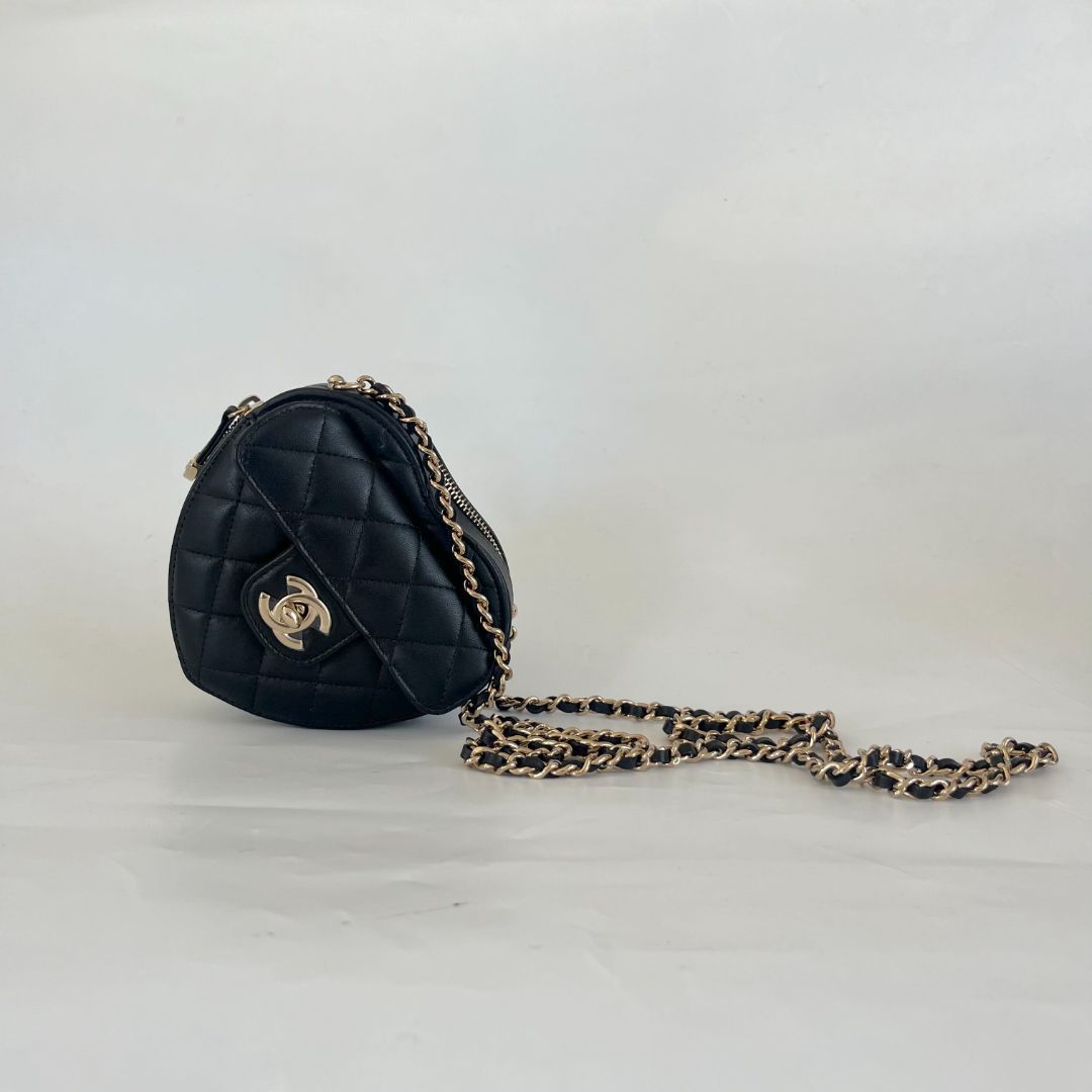Chanel Mini Black Leather Heart Bag