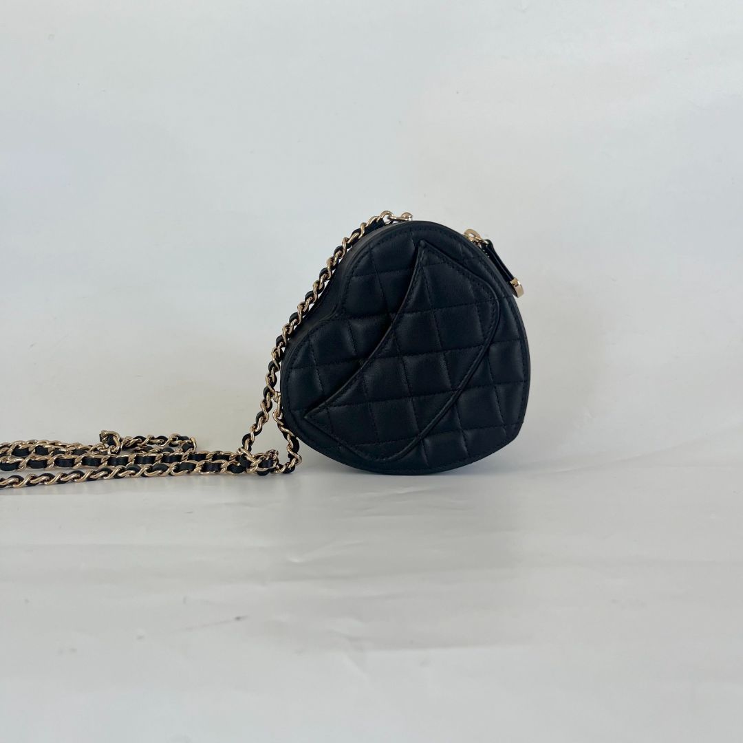 Chanel Mini Black Leather Heart Bag