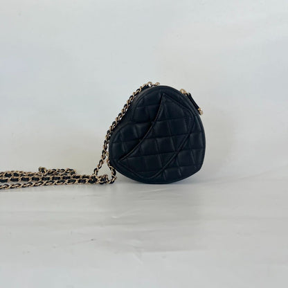 Chanel Mini Black Leather Heart Bag