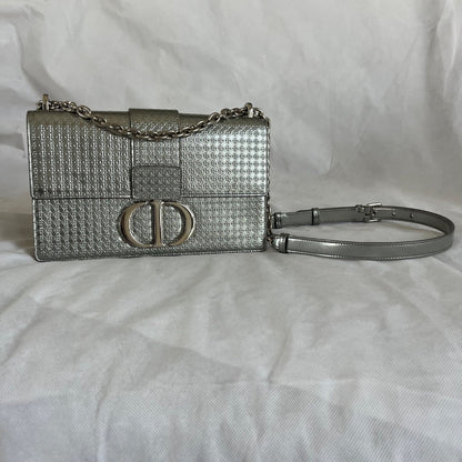Christian Dior Silver  Micro Cannag Leather Montaigne Flap Chain Cross Body Bags