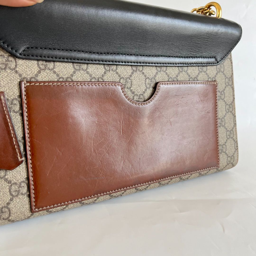 Gucci Black/Brown GG Supreme Coated Canvas Padlock Shoulder Bag