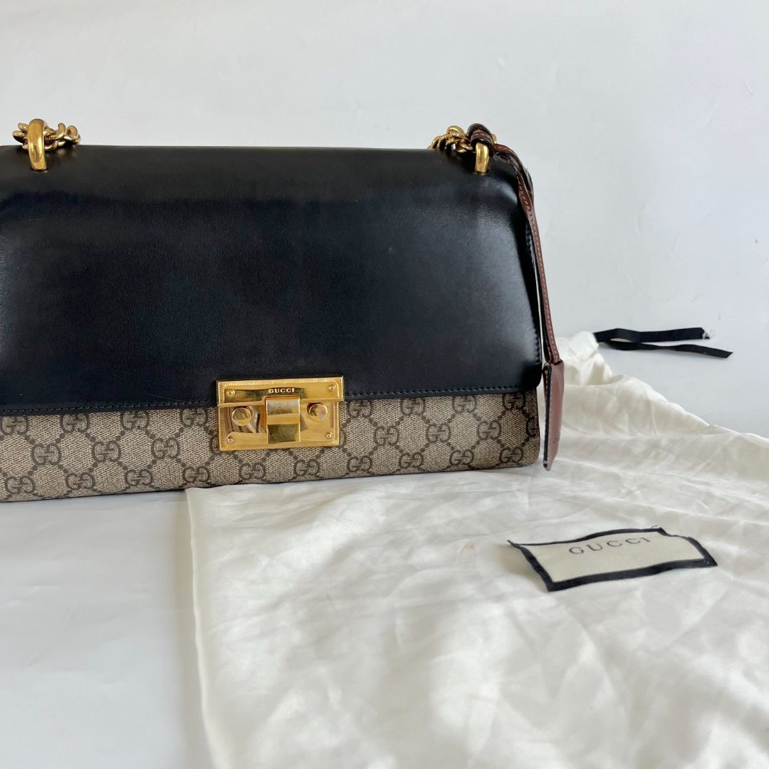 Gucci Black/Brown GG Supreme Coated Canvas Padlock Shoulder Bag