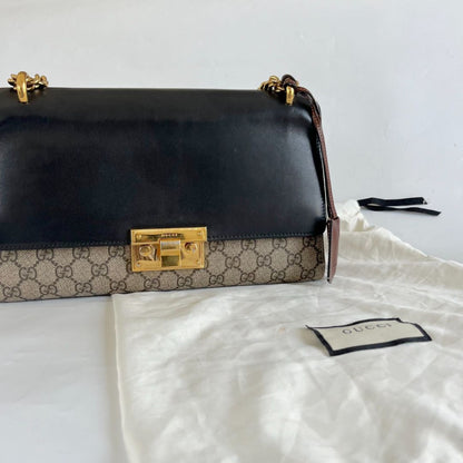 Gucci Black/Brown GG Supreme Coated Canvas Padlock Shoulder Bag