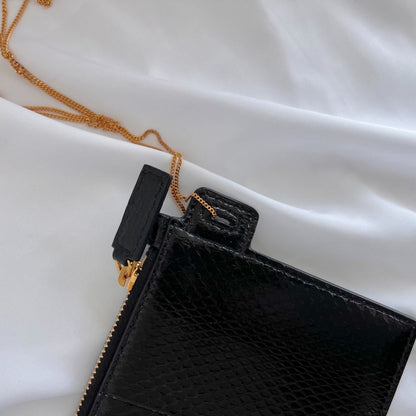Saint Laurent Black Leather Python Mini Zip Pouch