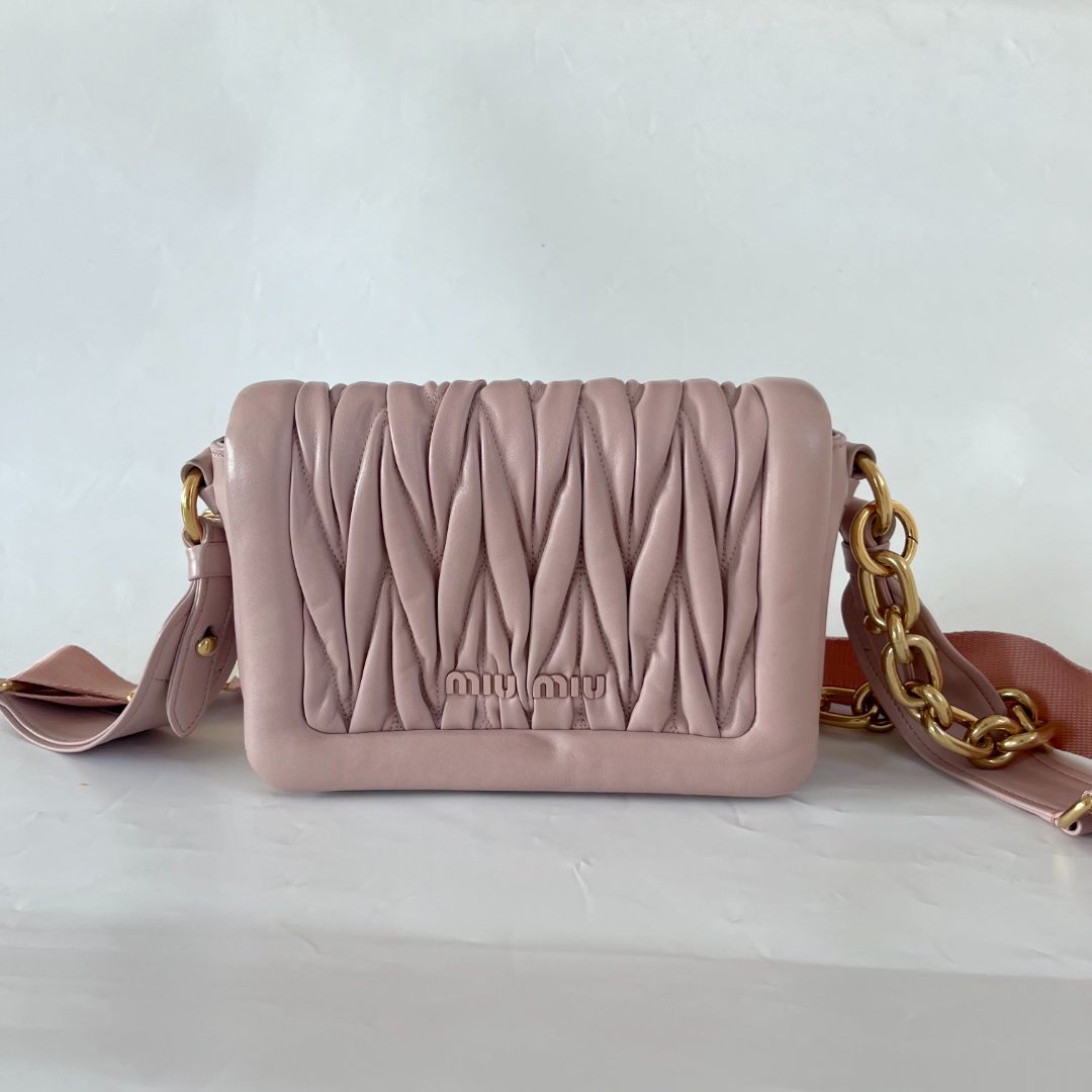 Miu Miu matelassé shoulder light pink bag