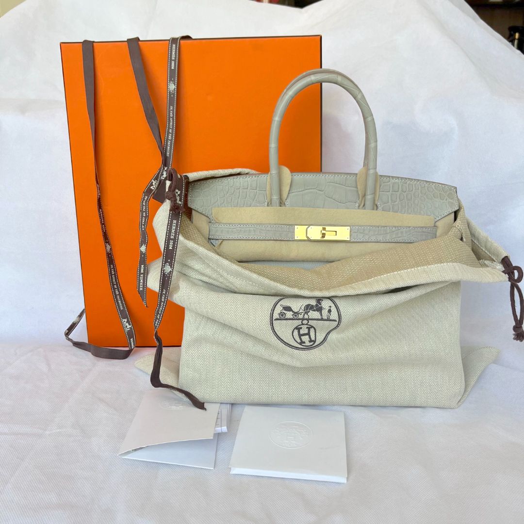 Hermes Gris Perle GHW Birkin 30 Touch Togo /Alli Missi Mat Bag, 30