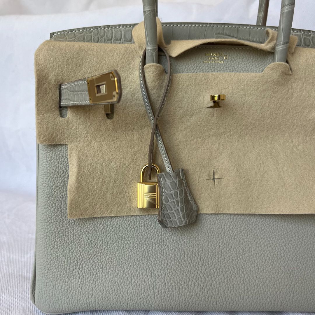 Hermes Gris Perle GHW Birkin 30 Touch Togo /Alli Missi Mat Bag, 30
