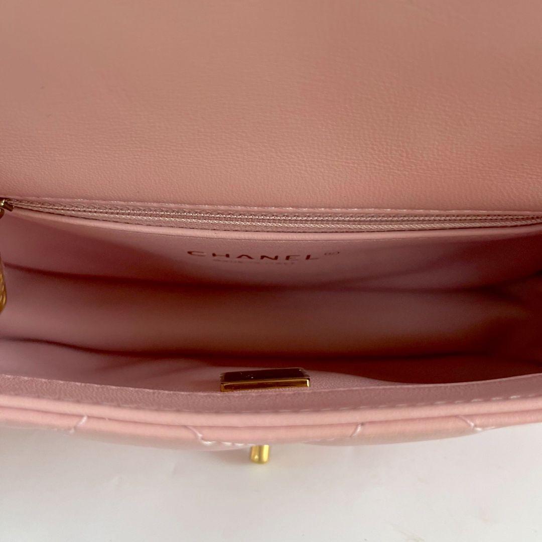 Chanel Pink Leather Classic Quilted Heart Charm Flap Bag