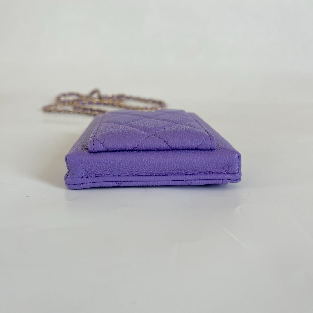 Chanel purple caviar leather compact double pouch with chain