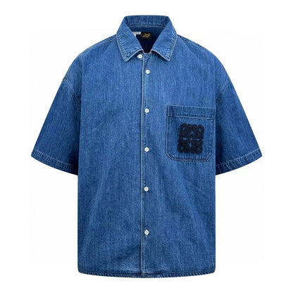Loewe Short Sleeve Men Shirt in Blue Denim