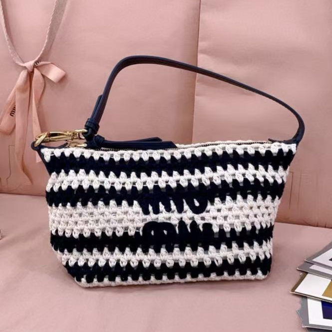 Miumiu Crochet Pouch Blue White Cotton