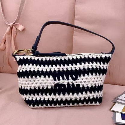 Miumiu Crochet Pouch Blue White Cotton