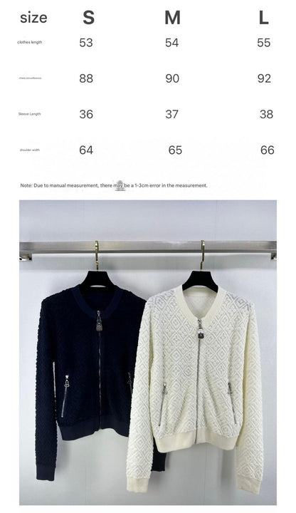 LV Embossed Long-Sleeved Cardigan in Cream Wool 271049