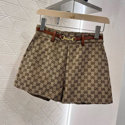 GG Letter Jacquard Woven Shorts Light Brown Polyester Fiber