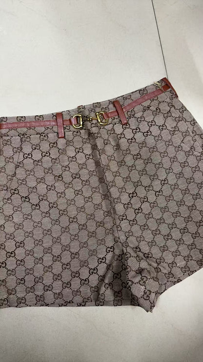GG Letter Jacquard Woven Shorts Light Brown Polyester Fiber