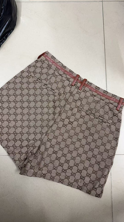 GG Letter Jacquard Woven Shorts Light Brown Polyester Fiber