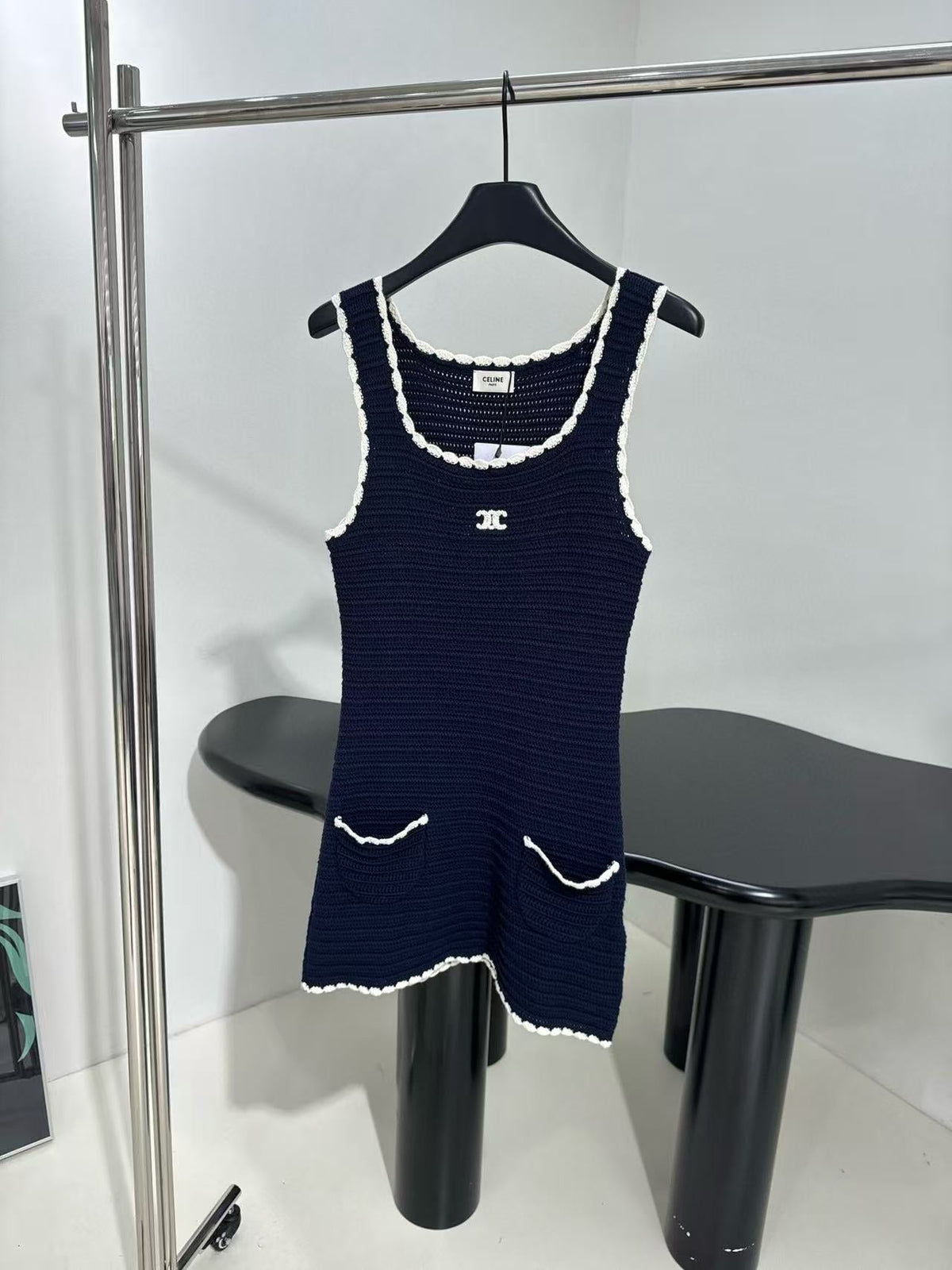 Celine Vest Dress Blue mix White Knited Wool