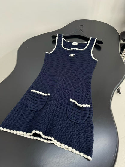 Celine Vest Dress Blue mix White Knited Wool