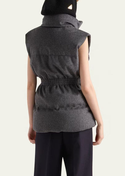 Prada 2025 Belted Down Vest Gray Wool