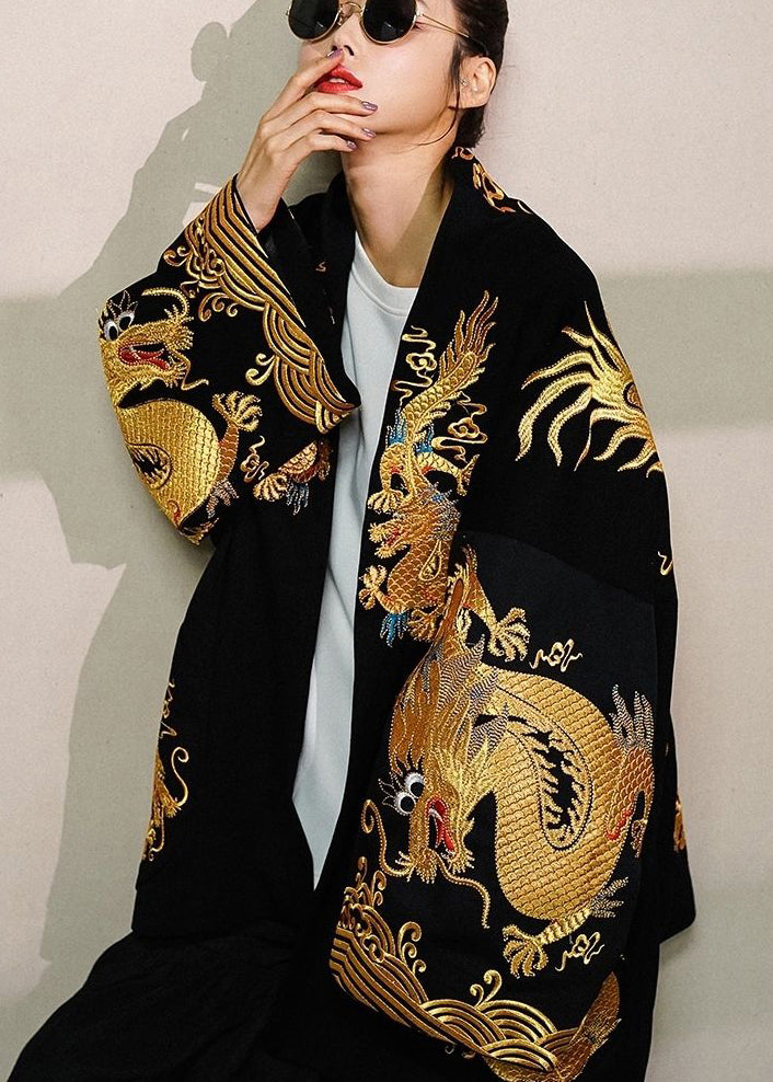 2025 Trendy Gold Painted Dragon Oversized Cotton Cardigan Jacket