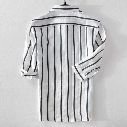 Sky Madrid Linen Striped 3/4 Sleeve Shirt