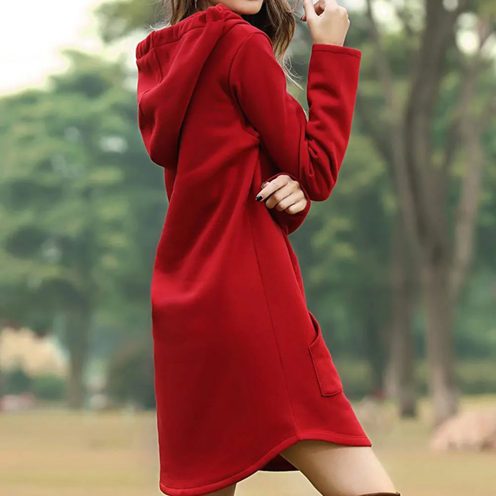 Casual Loose Solid Women Hoodies Long Style Sweatshirt Casual Pocket Oversized Hoodie Kpop Hoody Dress Pullover