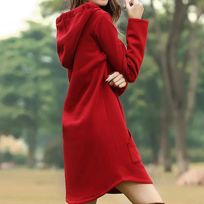 Casual Loose Solid Women Hoodies Long Style Sweatshirt Casual Pocket Oversized Hoodie Kpop Hoody Dress Pullover