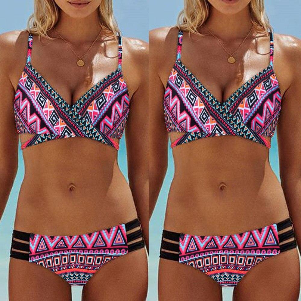 Purple Fashion Women Bohemia Push-Up Padded Bra Beach Bikini