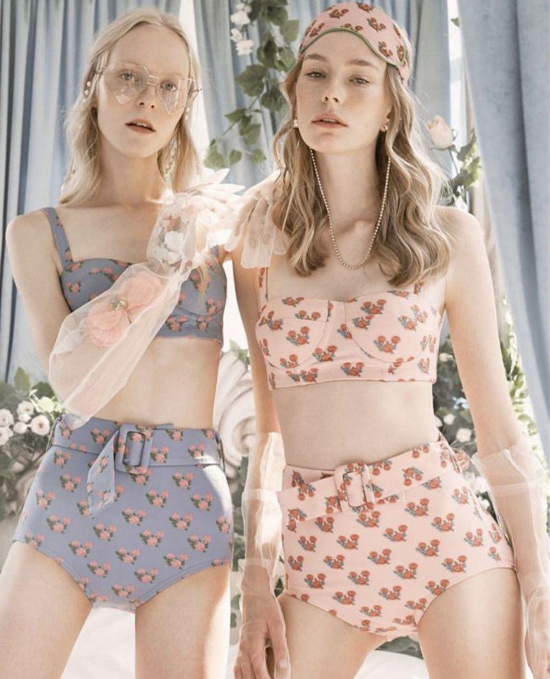 Sweet Floral High Waist Split Two-Piece Swimsuit