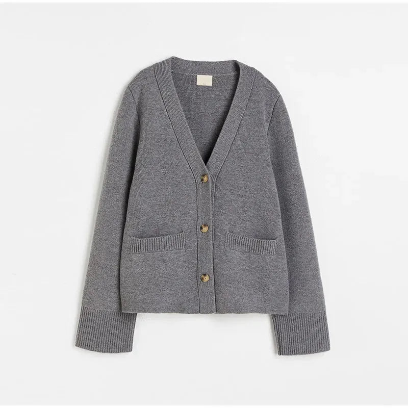 Knit Cardigan Women Autumn Gentle Solid Long Sleeve Single Breasted Female Sweaters V-Neek Pocket All Match Lady Knitwear 2024