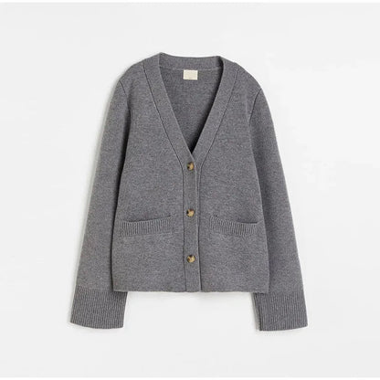 Knit Cardigan Women Autumn Gentle Solid Long Sleeve Single Breasted Female Sweaters V-Neek Pocket All Match Lady Knitwear 2024