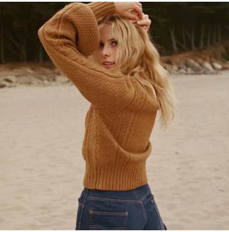 Knitted Floral Winter Casual Pullovers Women'S Jumper Turtleneck Lantern Sleeve Pull Femme Tricot Autumn Sweaters Jumper