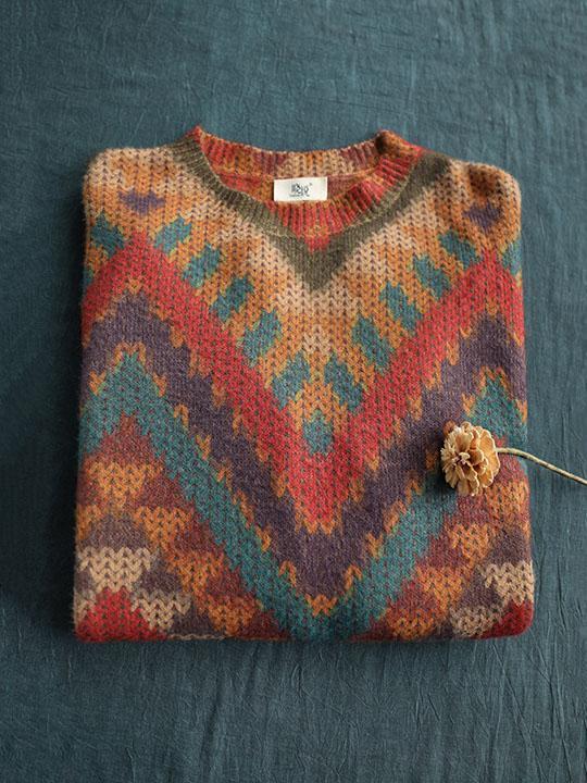 Knitting Loose Striped Colorful Sweater