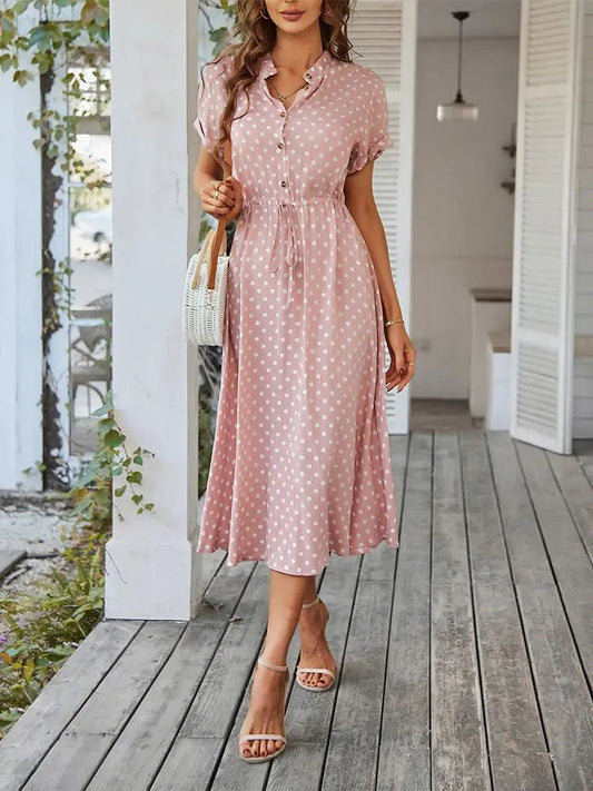 Ladies Polka Dot Print Shirt Dress Women Casual Midi Holiday Summer Dress Female Loose Women Beach Dress Sundress Robe Vestidos