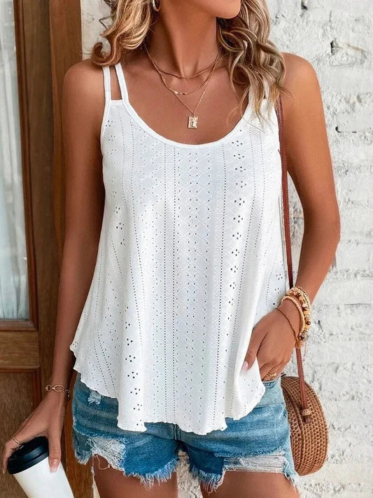 Large Big 5Xl Women Leisure Simple Boho Camis Tops Women'S Hollow Out Top Pullovers 2024 New Summer Casual Beach Shirts Clothing