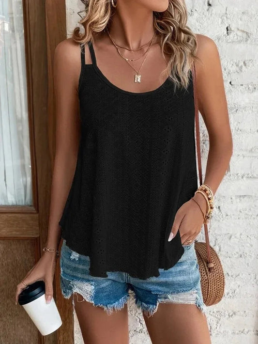 Large Big 5Xl Women Leisure Simple Boho Camis Tops Women'S Hollow Out Top Pullovers 2024 New Summer Casual Beach Shirts Clothing