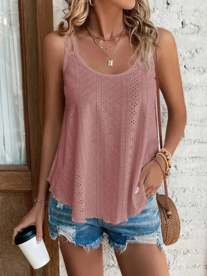 Large Big 5Xl Women Leisure Simple Boho Camis Tops Women'S Hollow Out Top Pullovers 2024 New Summer Casual Beach Shirts Clothing