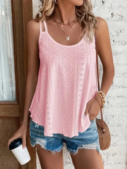 Large Big 5Xl Women Leisure Simple Boho Camis Tops Women'S Hollow Out Top Pullovers 2024 New Summer Casual Beach Shirts Clothing