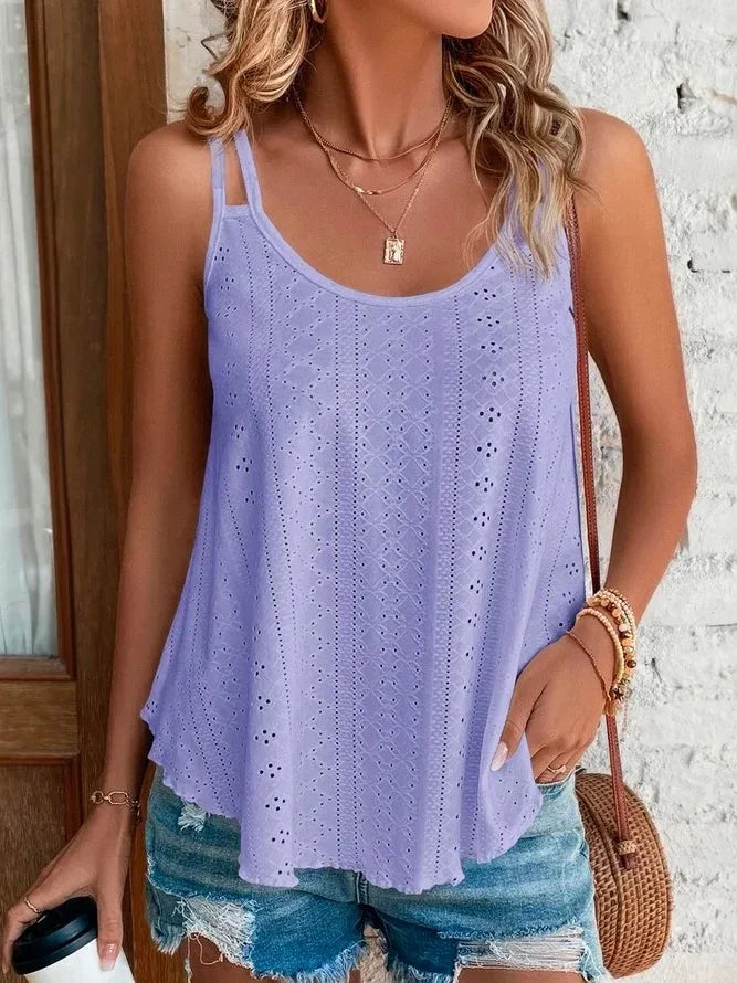 Large Big 5Xl Women Leisure Simple Boho Camis Tops Women'S Hollow Out Top Pullovers 2024 New Summer Casual Beach Shirts Clothing