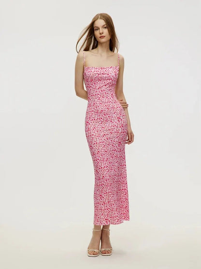 Long Floral Suspender Dress Nsummer Sexy Backless Slimming Beach Dress Fashionable Simple Printed Banquet Women'S Clothing