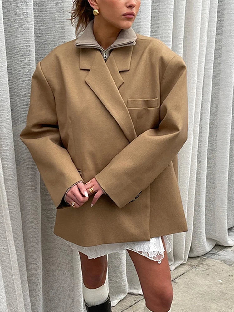 Loose Covered Button Women Outerwears Casual Solid High Street Jackets Top Turn-Down Collar Fashion Cardigan Coats Female Jacket