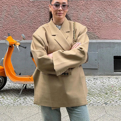 Loose Covered Button Women Outerwears Casual Solid High Street Jackets Top Turn-Down Collar Fashion Cardigan Coats Female Jacket