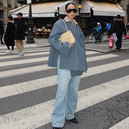 Loose Covered Button Women Outerwears Casual Solid High Street Jackets Top Turn-Down Collar Fashion Cardigan Coats Female Jacket