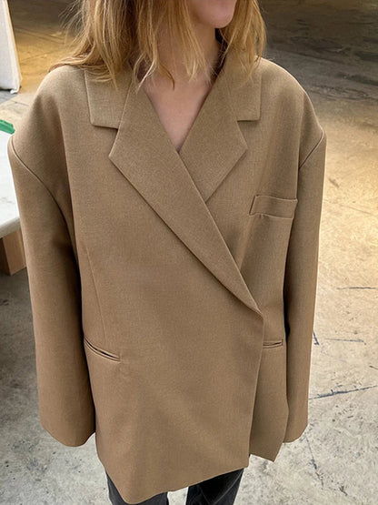 Loose Covered Button Women Outerwears Casual Solid High Street Jackets Top Turn-Down Collar Fashion Cardigan Coats Female Jacket