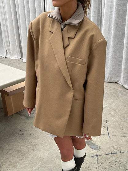 Loose Covered Button Women Outerwears Casual Solid High Street Jackets Top Turn-Down Collar Fashion Cardigan Coats Female Jacket