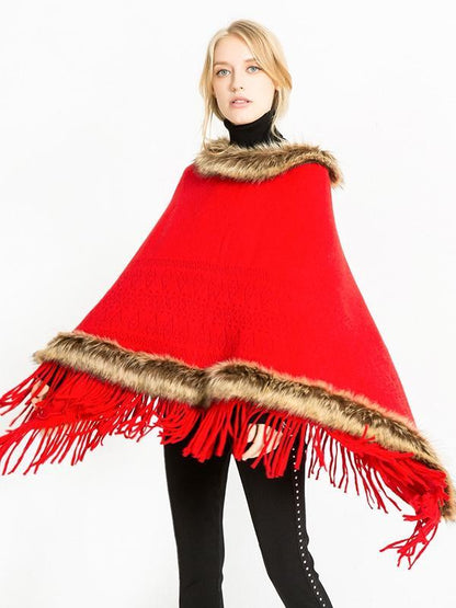 Women Artificial Fur Warm Pullover Cloak Shawl