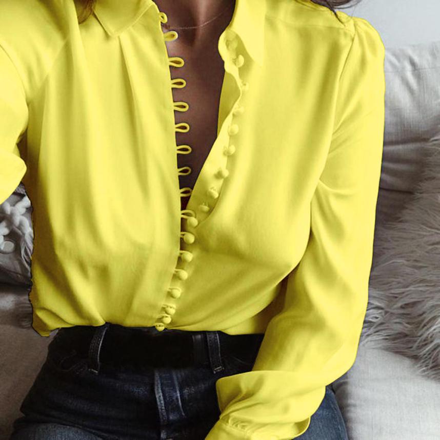 Popular Womens Fashion Casual Solid Long Sleeves Blouse