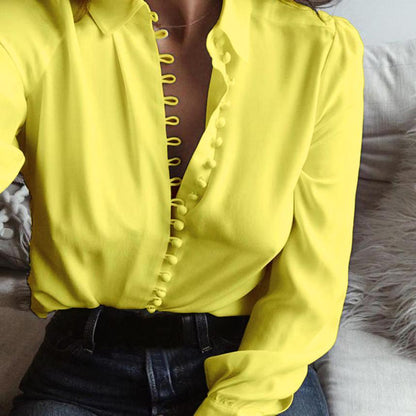 Popular Womens Fashion Casual Solid Long Sleeves Blouse