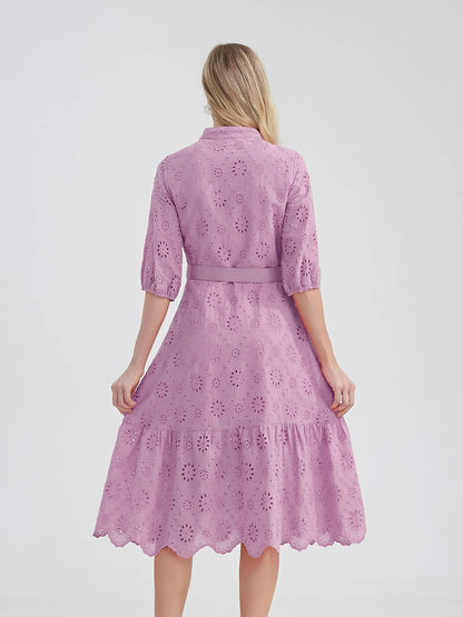 Marwin Cotton Hollow Out Summer Dress Women Holiday Perppy Casual High Waist Ruffled Mini V-Neck Dresses A-Line Frills Vestido