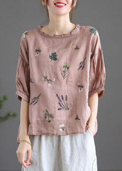 Modern Print Regular Embroideried Summer Floral Half Sleeve